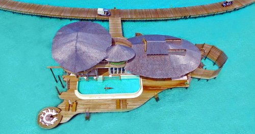 Soneva Jani, located in the Medhufaru lagoon